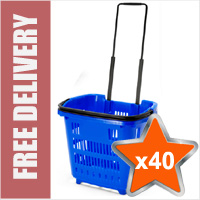 40 x Shopping Basket On Wheels - Blue